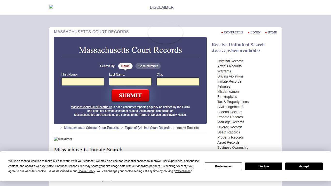 Massachusetts Inmate Search | MassachusettsCourtRecords.us